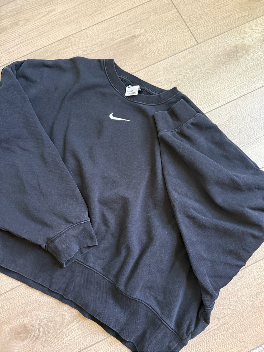 Nike Cropped Black Crewneck Sweatshirt with White Swoosh